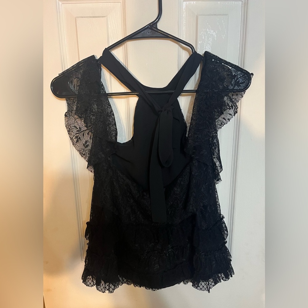 Zara Black Lace Ruffled Halter Neck Cold
Shoulder Top Size S - Picture 8 of 16